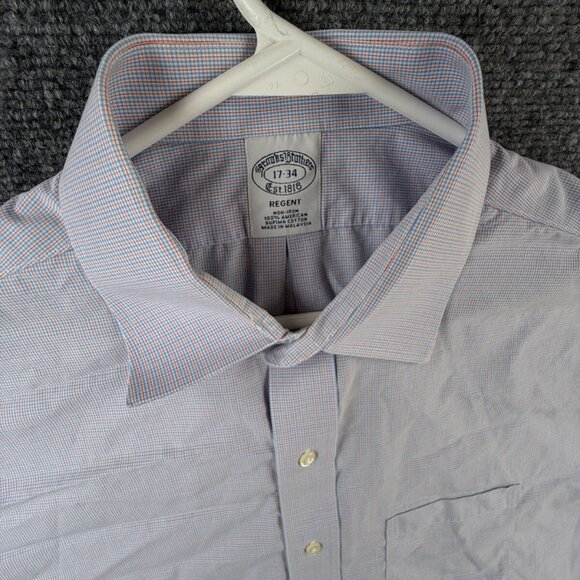 Brooks Brothers Orange Blue Check Non Iron Button Up Long Sleeve 17 34 Regent - Picture 7 of 13